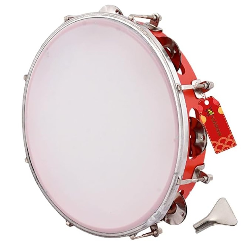 UAPAN Dafli Musical Instrument Dafli/Tambourine 10 inch Hand Percussion Musical Instrument (Red tambourine)