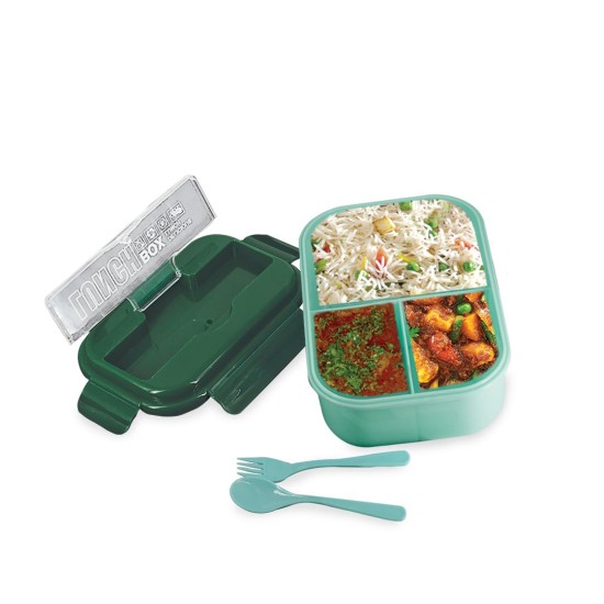 Attro Magic Lunch Box with 3 Compartment,2 Spoons&Stylishlid Use As Phone Holder Made with Heavy Platic Material Bpa Free Perfect for School,Office,Outdoor-Green Turquoise,1200 ml,Plastic