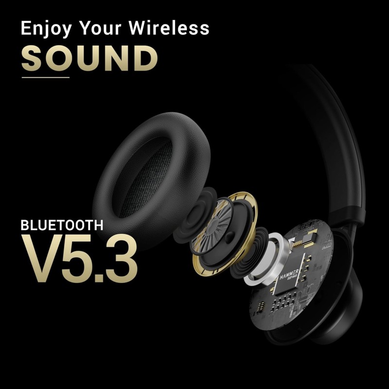 (Refurbished) HAMMER Bash Max Over The Ear Wireless Bluetooth Headphones with Mic, Touch Control, Deep Bass, Upto 40 Hours Playtime, Bluetooth 5.3, Workout/Travel (Black) (Refurbished) HAMMER Bash Max Over The Ear Wireless Bluetooth Headphones with Mic, Touch Control, Deep Bass, Upto 40 Hours Playtime, Bluetooth 5.3, Workout/Travel (Black)