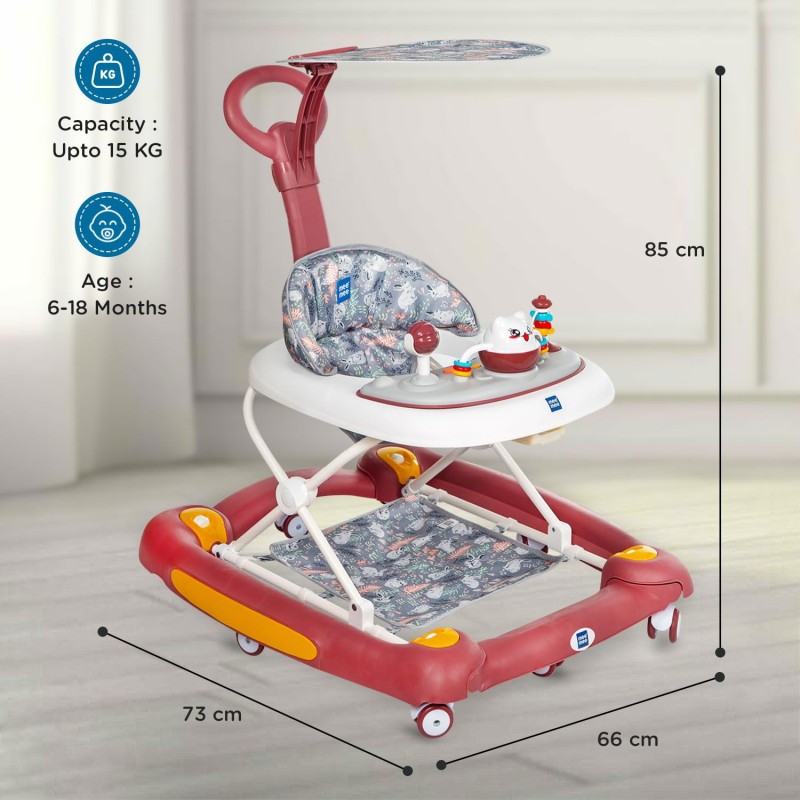 Mee Mee 2-in-1 Baby Walker & Rocker with Parental Push Handle, 3 Level Height Adjustable with Light & Musical Toys, 360� Rotating Wheels, Cushioned Walker for Baby 6-18 Months, Upto 15 Kg (Red) Mee Mee 2-in-1 Baby Walker & Rocker with Parental Push Handle, 3 Level Height Adjustable with Light & Musical Toys, 360� Rotating Wheels, Cushioned Walker for Baby 6-18 Months, Upto 15 Kg (Red)