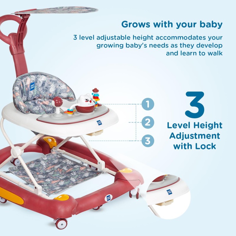 Mee Mee 2-in-1 Baby Walker & Rocker with Parental Push Handle, 3 Level Height Adjustable with Light & Musical Toys, 360� Rotating Wheels, Cushioned Walker for Baby 6-18 Months, Upto 15 Kg (Red) Mee Mee 2-in-1 Baby Walker & Rocker with Parental Push Handle, 3 Level Height Adjustable with Light & Musical Toys, 360� Rotating Wheels, Cushioned Walker for Baby 6-18 Months, Upto 15 Kg (Red)