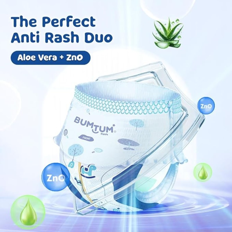 Bumtum Baby Diaper Pants, Small Size, 204 Count, Double Layer Leakage Protection Infused With Aloe Vera, Cottony Soft High Absorb Technology Bumtum Baby Diaper Pants, Small Size, 204 Count, Double Layer Leakage Protection Infused With Aloe Vera, Cottony Soft High Absorb Technology