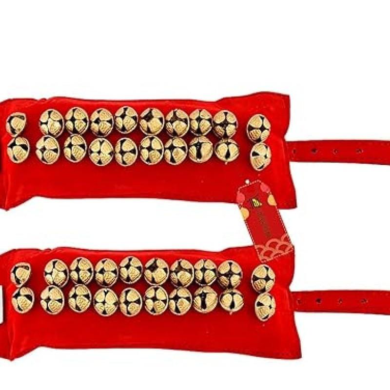 UAPAN 2 line Brass Ghungroo Ankle Bells Velvet Red Pad for Classical,Baratnatyam,Odissi,Kathak Dance with Adjustable Strap (Valvet, Belt)