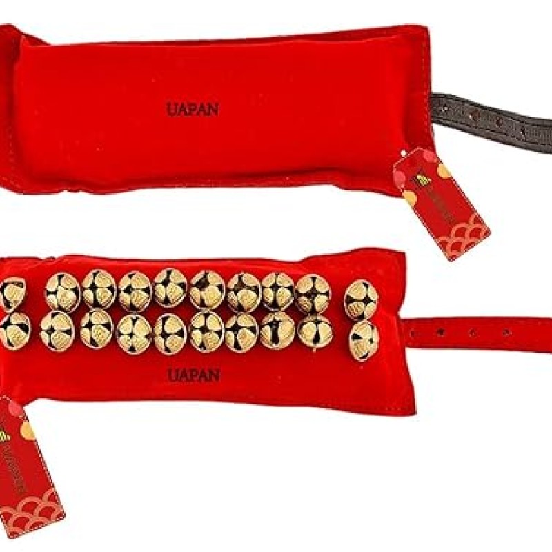 UAPAN 2 line Brass Ghungroo Ankle Bells Velvet Red Pad for Classical,Baratnatyam,Odissi,Kathak Dance with Adjustable Strap (Valvet, Belt)