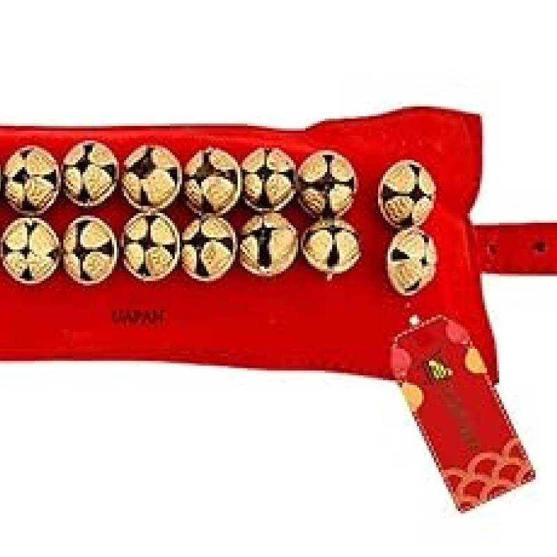 UAPAN 2 line Brass Ghungroo Ankle Bells Velvet Red Pad for Classical,Baratnatyam,Odissi,Kathak Dance with Adjustable Strap (Valvet, Belt)