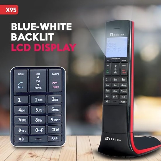 Beetel X95 Flagship Designer Expandable Cordless Landline Phone,Proudly Designed in India,2.4Ghz,Dual Tone,Blue-White LCD,2-Way Speaker Phone,Ringer & Volume Control,Auto Answer,Alarm(X95)(Black/Red) Beetel X95 Flagship Designer Expandable Cordless Landline Phone,Proudly Designed in India,2.4Ghz,Dual Tone,Blue-White LCD,2-Way Speaker Phone,Ringer & Volume Control,Auto Answer,Alarm(X95)(Black/Red)