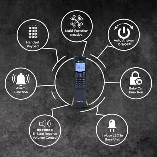 Beetel X95 Flagship Designer Cordless Landline Phone,Proudly Designed in India,2.4GHz,Dual Tone,Blue-White LCD,2-Way Speaker Phone,Ringer & Volume Control,Auto Answer,Alarm(X95)(Black/Yellow) Beetel X95 Flagship Designer Cordless Landline Phone,Proudly Designed in India,2.4GHz,Dual Tone,Blue-White LCD,2-Way Speaker Phone,Ringer & Volume Control,Auto Answer,Alarm(X95)(Black/Yellow)