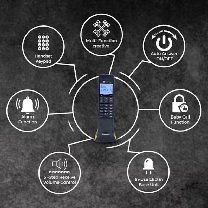 Beetel X95 Flagship Designer Cordless Landline Phone,Proudly Designed in India,2.4GHz,Dual Tone,Blue-White LCD,2-Way Speaker Phone,Ringer & Volume Control,Auto Answer,Alarm(X95)(Black/Yellow) Beetel X95 Flagship Designer Cordless Landline Phone,Proudly Designed in India,2.4GHz,Dual Tone,Blue-White LCD,2-Way Speaker Phone,Ringer & Volume Control,Auto Answer,Alarm(X95)(Black/Yellow)