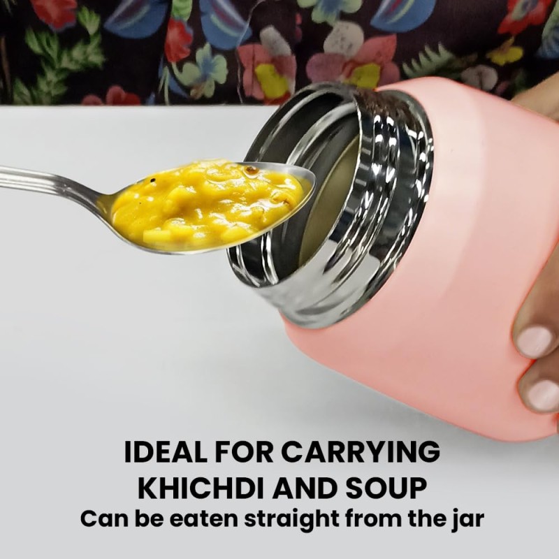 Borosil CarryMate 500ml Stainless Steel Jar with Lid | 12 hrs Hot & 13 hrs Cold | Double Wall Vacuum Insulated Food & Soup Flask | Spill & Leakproof Thermos Tiffin for Meal, Soups, Dal, Sambhar, Pink Borosil CarryMate 500ml Stainless Steel Jar with Lid | 12 hrs Hot & 13 hrs Cold | Double Wall Vacuum Insulated Food & Soup Flask | Spill & Leakproof Thermos Tiffin for Meal, Soups, Dal, Sambhar, Pink