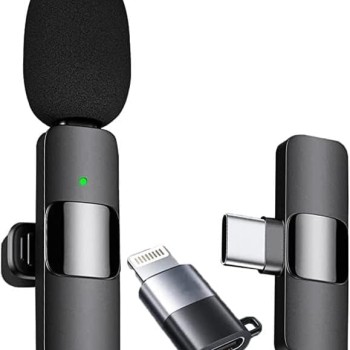 HUMBLE 2 in 1 Wireless Dynamic Lapel Collar Mic Voice Recording Filter Microphone with Receiver Compatible with Apple and All Type-C Mobile Phones for Live Shows, Interview & Vlog Short Video