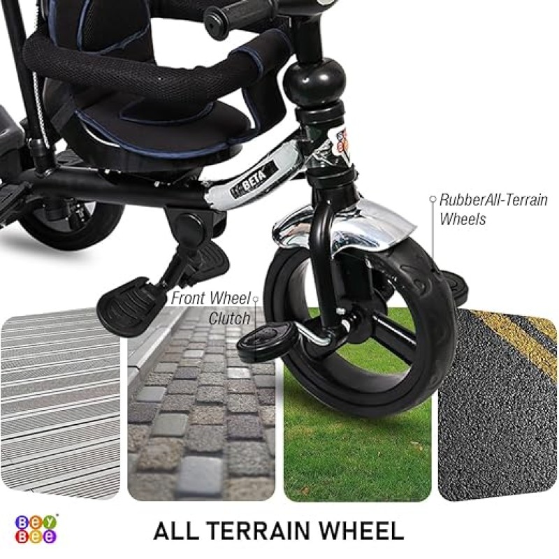BeyBee| Beta Secure Baby Tricycle for Kids with Sun Canopy & Parents Handle and Also with a Storage Basket Back Side | Color Wheels for Boys and Girls for Age 1 to 5 yrs (Black) BeyBee| Beta Secure Baby Tricycle for Kids with Sun Canopy & Parents Handle and Also with a Storage Basket Back Side | Color Wheels for Boys and Girls for Age 1 to 5 yrs (Black)