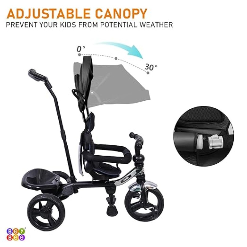 BeyBee| Beta Secure Baby Tricycle for Kids with Sun Canopy & Parents Handle and Also with a Storage Basket Back Side | Color Wheels for Boys and Girls for Age 1 to 5 yrs (Black) BeyBee| Beta Secure Baby Tricycle for Kids with Sun Canopy & Parents Handle and Also with a Storage Basket Back Side | Color Wheels for Boys and Girls for Age 1 to 5 yrs (Black)