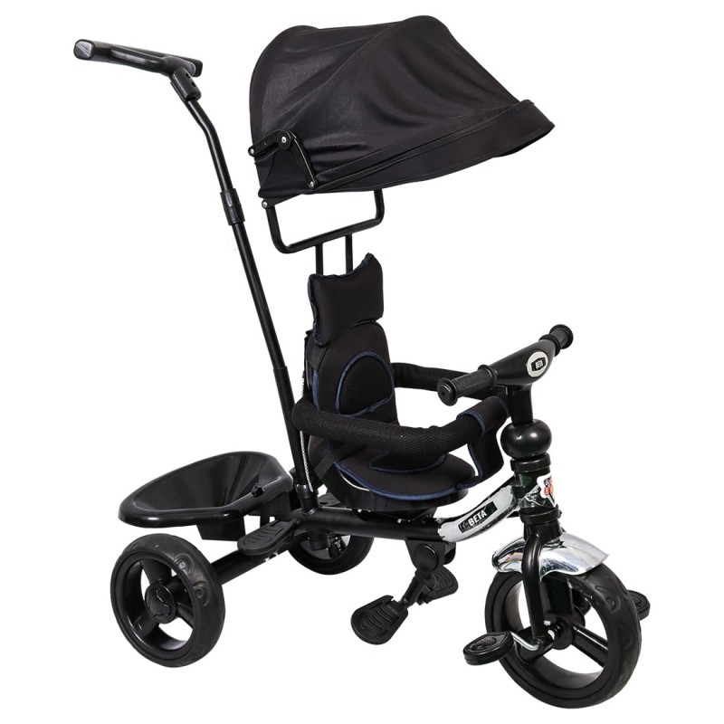 BeyBee| Beta Secure Baby Tricycle for Kids with Sun Canopy & Parents Handle and Also with a Storage Basket Back Side | Color Wheels for Boys and Girls for Age 1 to 5 yrs (Black) BeyBee| Beta Secure Baby Tricycle for Kids with Sun Canopy & Parents Handle and Also with a Storage Basket Back Side | Color Wheels for Boys and Girls for Age 1 to 5 yrs (Black)
