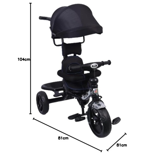 BeyBee| Beta Secure Baby Tricycle for Kids with Sun Canopy & Parents Handle and Also with a Storage Basket Back Side | Color Wheels for Boys and Girls for Age 1 to 5 yrs (Black)