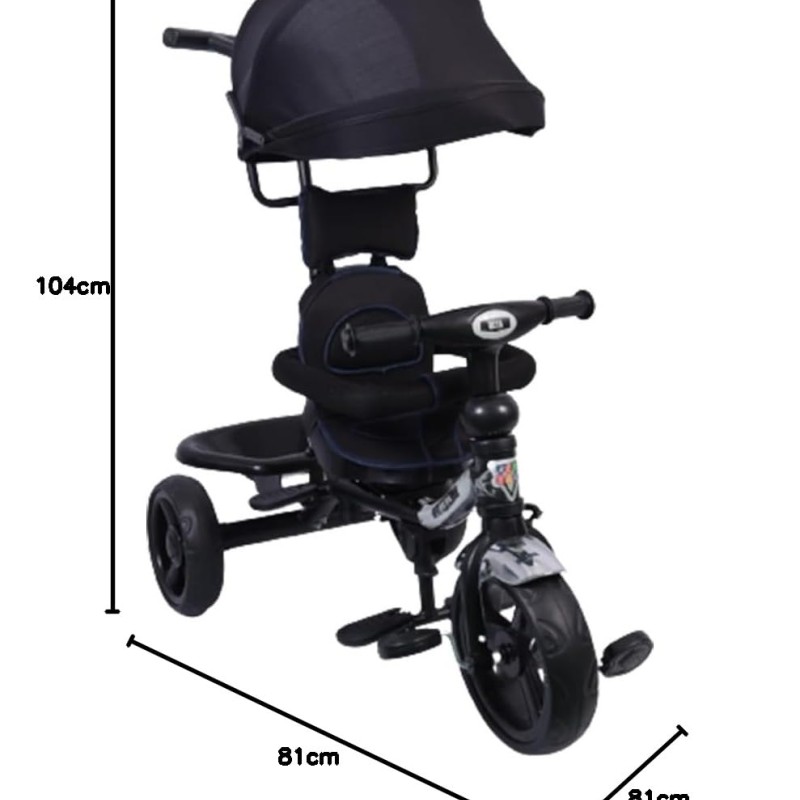 BeyBee| Beta Secure Baby Tricycle for Kids with Sun Canopy & Parents Handle and Also with a Storage Basket Back Side | Color Wheels for Boys and Girls for Age 1 to 5 yrs (Black) BeyBee| Beta Secure Baby Tricycle for Kids with Sun Canopy & Parents Handle and Also with a Storage Basket Back Side | Color Wheels for Boys and Girls for Age 1 to 5 yrs (Black)
