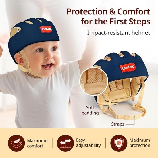 LuvLap Baby Safety Helmet - Essential Safety Gear for 6+ Months to 3 Years | Toddler Head Protector | Secure Fit & Comfort | Appealing Design | Lightweight | Proper Air Ventilation, Navy Blue
