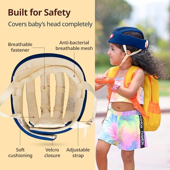 LuvLap Baby Safety Helmet - Essential Safety Gear for 6+ Months to 3 Years | Toddler Head Protector | Secure Fit & Comfort | Appealing Design | Lightweight | Proper Air Ventilation, Navy Blue