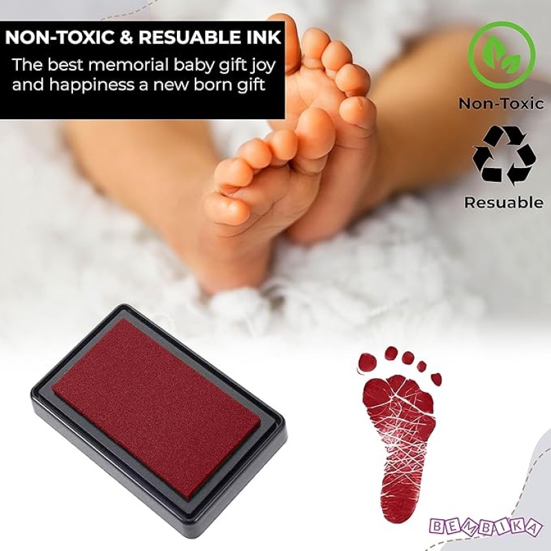 Bembika Baby Finger Print and Footprint Kit inkpad for Kids, Reusable Pad for Baby's Hand and Foot Impression Safe and Non Toxic Ink Pad for Baby Foot Prints and Handprints ? (Red)
