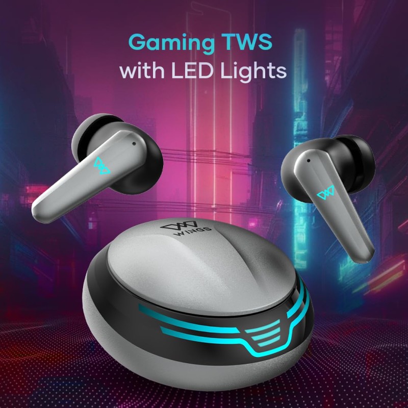 (Refurbished) Wings Phantom 450 Wireless in Ear Earbuds with Digital Battery Display, Smart ENC, 13mm Drivers, 10Hrs Total Playtime, Touch Controls - Grey (Refurbished) Wings Phantom 450 Wireless in Ear Earbuds with Digital Battery Display, Smart ENC, 13mm Drivers, 10Hrs Total Playtime, Touch Controls - Grey