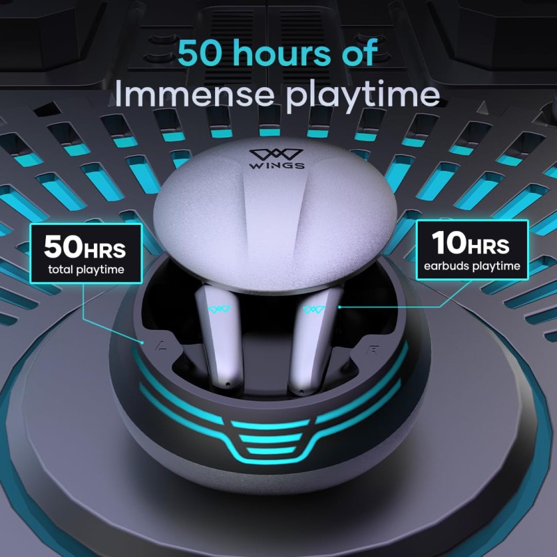(Refurbished) Wings Phantom 450 Wireless in Ear Earbuds with Digital Battery Display, Smart ENC, 13mm Drivers, 10Hrs Total Playtime, Touch Controls - Grey (Refurbished) Wings Phantom 450 Wireless in Ear Earbuds with Digital Battery Display, Smart ENC, 13mm Drivers, 10Hrs Total Playtime, Touch Controls - Grey