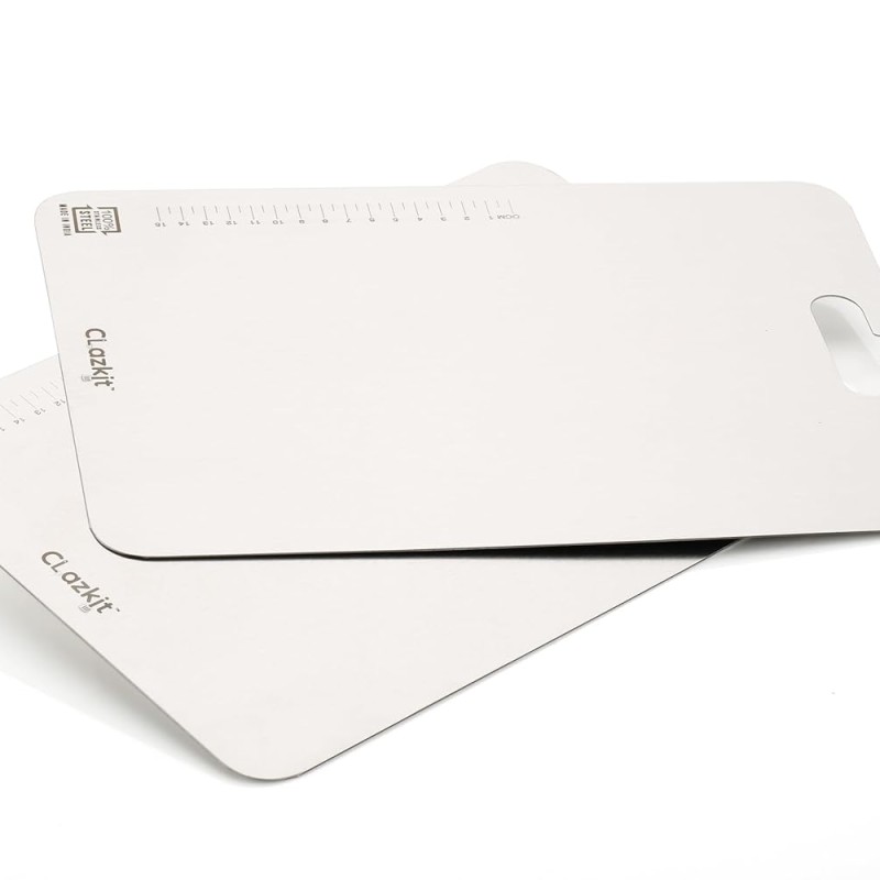 Clazkit Stainless Steel Chopping Board Vegetable,Fruit Cutting, Kneeding, Cake Prep, Heavy Duty Chopping-Board (Size 31.8CM X 21CM) Clazkit Stainless Steel Chopping Board Vegetable,Fruit Cutting, Kneeding, Cake Prep, Heavy Duty Chopping-Board (Size 31.8CM X 21CM)