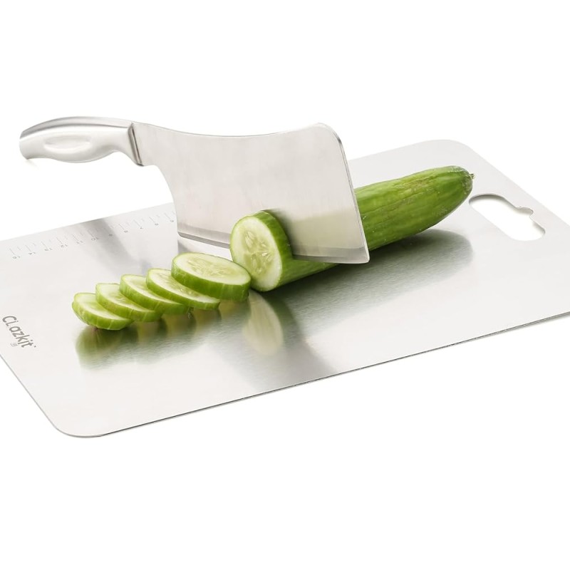 Clazkit Stainless Steel Chopping Board Vegetable,Fruit Cutting, Kneeding, Cake Prep, Heavy Duty Chopping-Board (Size 31.8CM X 21CM) Clazkit Stainless Steel Chopping Board Vegetable,Fruit Cutting, Kneeding, Cake Prep, Heavy Duty Chopping-Board (Size 31.8CM X 21CM)