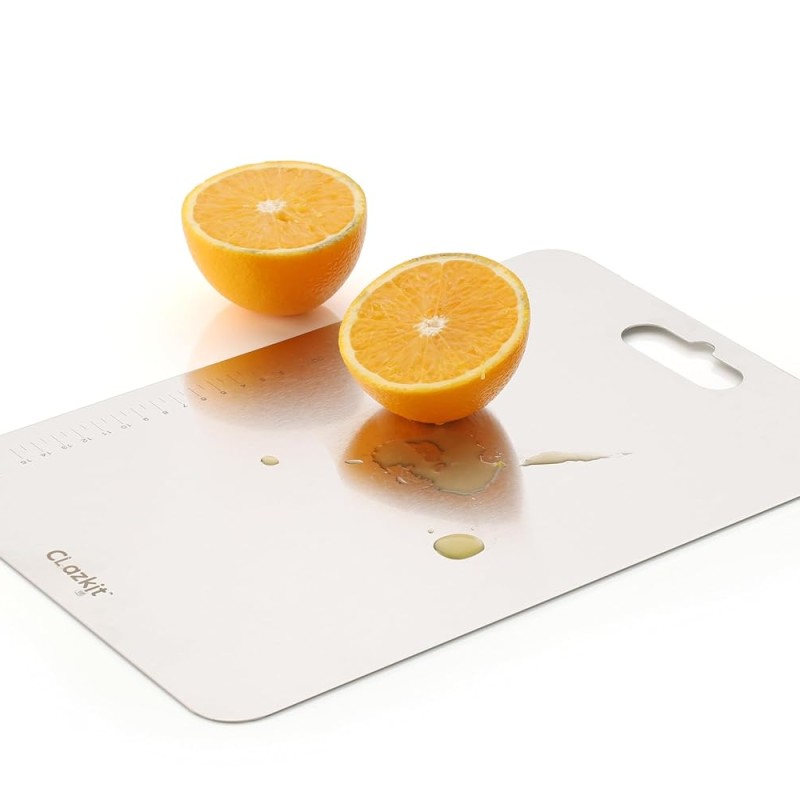 Clazkit Stainless Steel Chopping Board Vegetable,Fruit Cutting, Kneeding, Cake Prep, Heavy Duty Chopping-Board (Size 31.8CM X 21CM) Clazkit Stainless Steel Chopping Board Vegetable,Fruit Cutting, Kneeding, Cake Prep, Heavy Duty Chopping-Board (Size 31.8CM X 21CM)