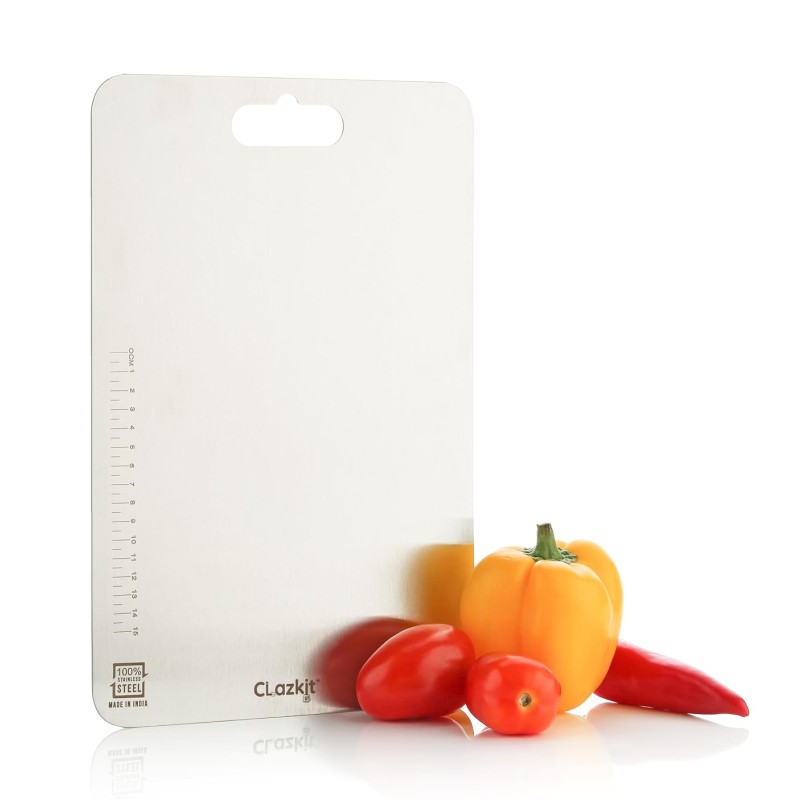 Clazkit Stainless Steel Chopping Board Vegetable,Fruit Cutting, Kneeding, Cake Prep, Heavy Duty Chopping-Board (Size 31.8CM X 21CM) Clazkit Stainless Steel Chopping Board Vegetable,Fruit Cutting, Kneeding, Cake Prep, Heavy Duty Chopping-Board (Size 31.8CM X 21CM)