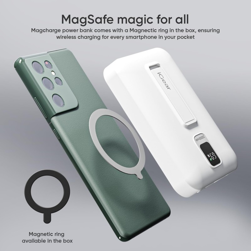 (Refurbished) iGear MagCharge Plus: 10000mAh Magsafe Power Bank, 15W Wireless/22.5W Wired Charging, Digital Display, Type-C Input & Output, Magnetic Ring for Android Phones, Phone Stand, Support iPhone 12 & Above (Refurbished) iGear MagCharge Plus: 10000mAh Magsafe Power Bank, 15W Wireless/22.5W Wired Charging, Digital Display, Type-C Input & Output, Magnetic Ring for Android Phones, Phone Stand, Support iPhone 12 & Above