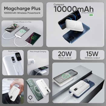 (Refurbished) iGear MagCharge Plus: 10000mAh Magsafe Power Bank, 15W Wireless/22.5W Wired Charging, Digital Display, Type-C Input & Output, Magnetic Ring for Android Phones, Phone Stand, Support iPhone 12 & Above (Refurbished) iGear MagCharge Plus: 10000mAh Magsafe Power Bank, 15W Wireless/22.5W Wired Charging, Digital Display, Type-C Input & Output, Magnetic Ring for Android Phones, Phone Stand, Support iPhone 12 & Above