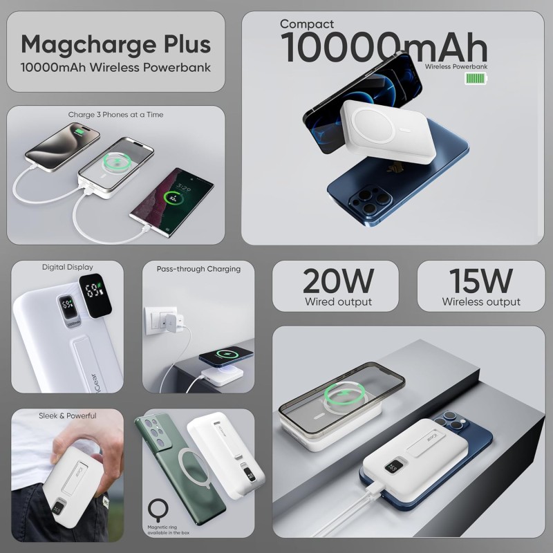 (Refurbished) iGear MagCharge Plus: 10000mAh Magsafe Power Bank, 15W Wireless/22.5W Wired Charging, Digital Display, Type-C Input & Output, Magnetic Ring for Android Phones, Phone Stand, Support iPhone 12 & Above (Refurbished) iGear MagCharge Plus: 10000mAh Magsafe Power Bank, 15W Wireless/22.5W Wired Charging, Digital Display, Type-C Input & Output, Magnetic Ring for Android Phones, Phone Stand, Support iPhone 12 & Above