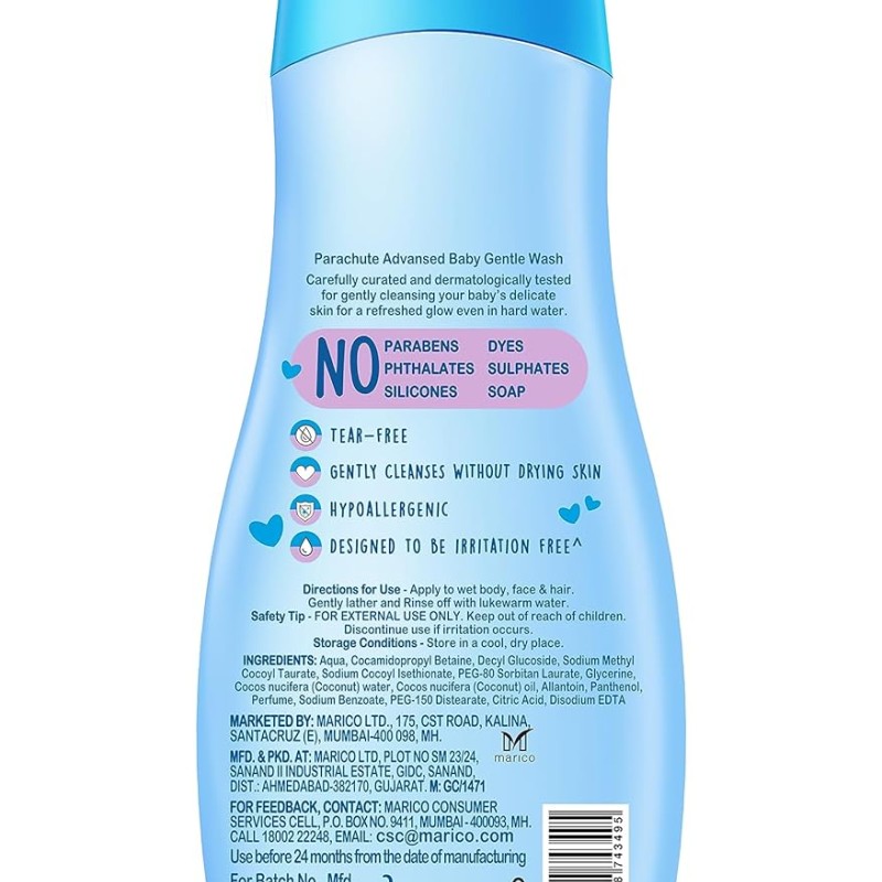 Parachute Advansed Baby Gentle Wash for New Born | Enriched with Virgin Coconut Oil | Gently cleanses in Hard water | Doctor certified | 410 ML