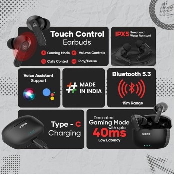 Wings Flobuds 400 Made In India High Fidelity Lifestyle Earbuds,Wireless Bluetooth 5.3,50 Hrs Playtime With 10 Hours Earbuds Playtime,Best Earbuds With Smart Enc,Low Latency 40Ms,Touch Controls-In Ear