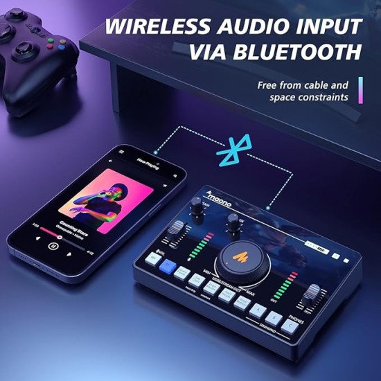 MAONO Audio Interface for Recording Studio, Audio Mixer with Noise Reduction, Pro-preamp, 48V Phantom Power, Special Effects, 8H Battery, Monitoring for Podcast Recording, Streaming, Singing-AMC2 NEO