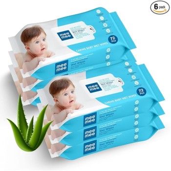 Mee Mee Soft Gentle Baby Wet Wipes (72 Wipes) Pack of 6 | Infused with Aloe Vera and Vitamin E | Paraben & Sulfate Free | Cleansing Wipes | Wipes Combo for Babies
