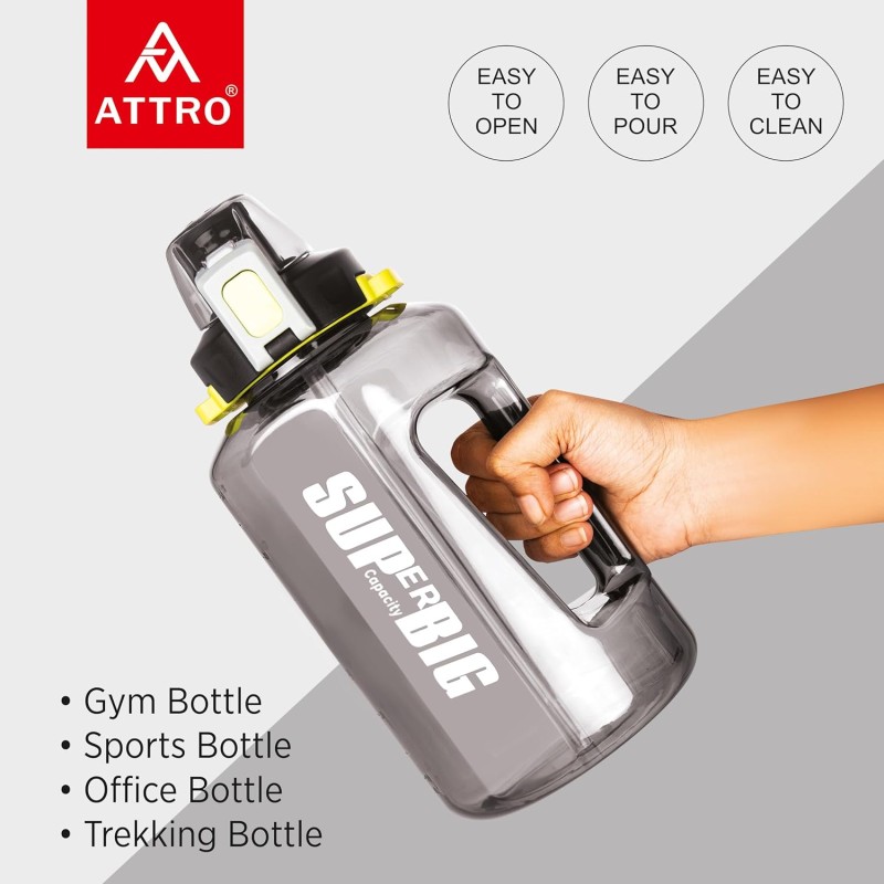 ATTRO Gallon Bottle 1500ml with Flip Lid Easy To Carry with Grip Handle,Hand Strap & Detachable Belt BPA-Free, Leak-Proof Ideal for Gym Workouts,Sports,Outdoors,School & Office-Black ATTRO Gallon Bottle 1500ml with Flip Lid Easy To Carry with Grip Handle,Hand Strap & Detachable Belt BPA-Free, Leak-Proof Ideal for Gym Workouts,Sports,Outdoors,School & Office-Black
