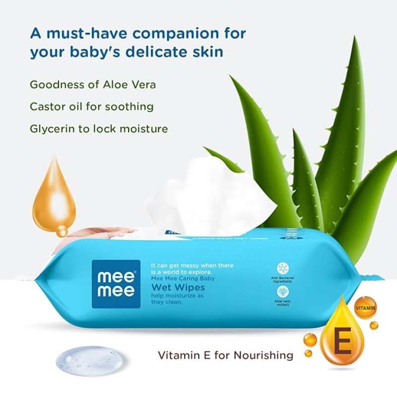 Mee Mee Soft Gentle Baby Wet Wipes (24 Wipes) Pack of 10 | Infused with Aloe Vera and Vitamin E | Paraben & Sulfate Free | Multipurpose Cleansing Wipes | Wipes Combo for Babies Mee Mee Soft Gentle Baby Wet Wipes (24 Wipes) Pack of 10 | Infused with Aloe Vera and Vitamin E | Paraben & Sulfate Free | Multipurpose Cleansing Wipes | Wipes Combo for Babies