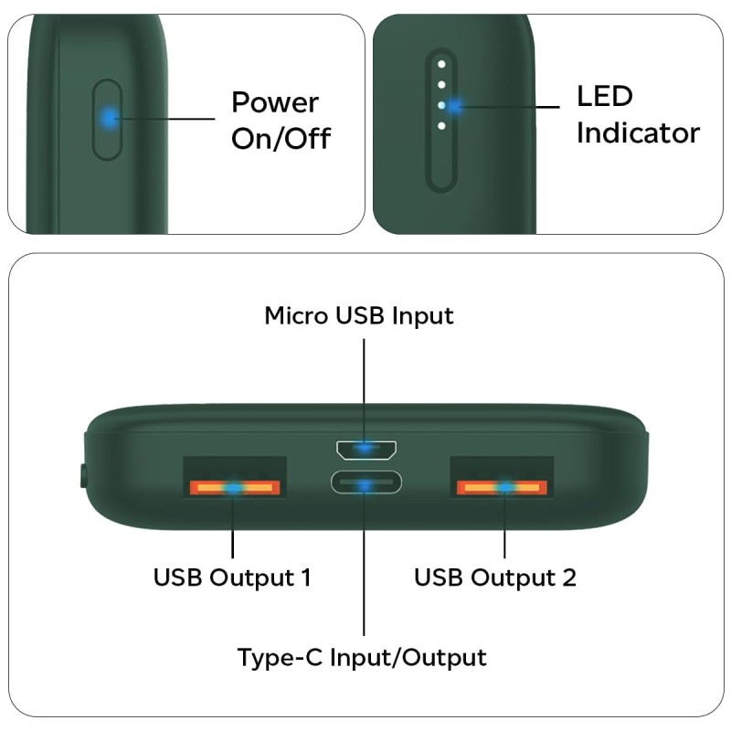 (Refurbished) pTron Dynamo 10000mAh 22.5W Power Bank Supports VOOC/Wrap/Dash USB Charging, 20W PD Fast Charging, 3 Output, 2 Input Ports Type-C/PD & Micro USB & Multiple Layers of Protection (Blue)