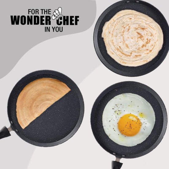 Wonderchef Duralite Die-cast 28 cm Dosa Tawa | 5 Layer Healthy Duramax Non-Stick Coating | Soft Touch Handle | Pure Grade Aluminium | PFOA Free