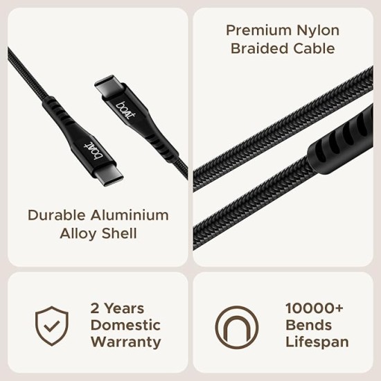 boAt Type-C C300 Tangle-Free, Sturdy USB Cable w/ 60W/3A PD Fast Charging, Compatible w/Xiaomi, Oneplus, Samsung, Vivo & Oppo, 480 Mbps Data Transmission Speed, Nylon Braided Skin & 1.5m Length(White) boAt Type-C C300 Tangle-Free, Sturdy USB Cable w/ 60W/3A PD Fast Charging, Compatible w/Xiaomi, Oneplus, Samsung, Vivo & Oppo, 480 Mbps Data Transmission Speed, Nylon Braided Skin & 1.5m Length(White)