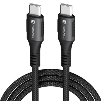 Portronics Konnect 240C 240W Futuristic Unbreakable Nylon Braided Type C Fast Charging Cable 1.2M Long, Supports Laptop and All C Smartphones and Devices (Black)