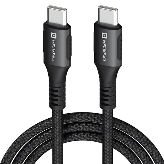 Portronics Konnect 240C 240W Futuristic Unbreakable Nylon Braided Type C Fast Charging Cable 1.2M Long, Supports Laptop and All C Smartphones and Devices (Black) Portronics Konnect 240C 240W Futuristic Unbreakable Nylon Braided Type C Fast Charging Cable 1.2M Long, Supports Laptop and All C Smartphones and Devices (Black)