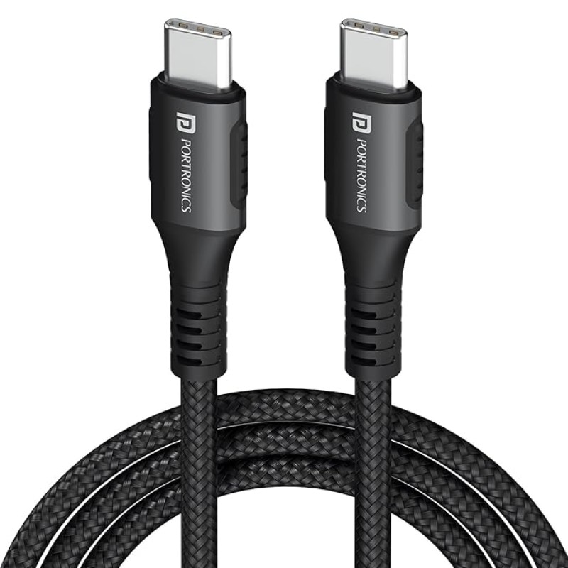 Portronics Konnect 240C 240W Futuristic Unbreakable Nylon Braided Type C Fast Charging Cable 1.2M Long, Supports Laptop and All C Smartphones and Devices (Black)