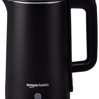 amazon basics 1.5 Liter Cool Touch Electric Kettle|1500 Watt|Stainless Steel Body|Auto Cut-Off|Triple Safety Protection(Black)