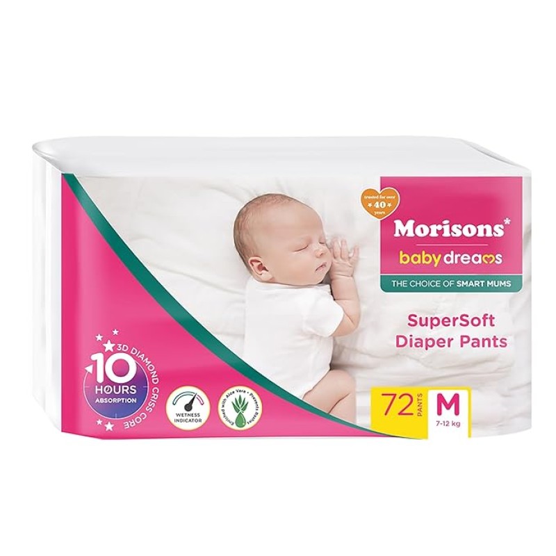 Morisons* babydreams THE CHOICE OF SMART MUMS Baby Super Soft Diaper Pants Medium - M (72 Pieces), 1 count