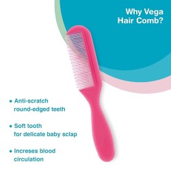 Vega Baby & Mom Comb & Brush Set - Pink | Crafted for Delicate Baby Scalp| Detangle Baby Hair Easily | Ultra Soft Nylon Bristle| Rount Tippped Tooth |Scalp Massage and Stimulation, (VBGA3-04)