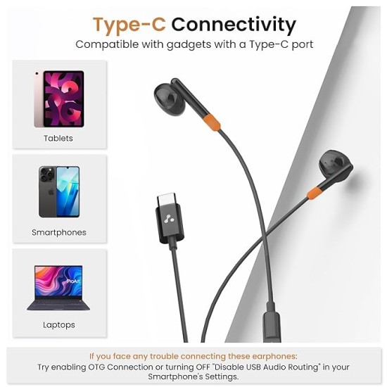 Ambrane Wired Type C in Ear Earphones with in-line Mic for Clear Calling, 1.2M Cable, 14mm Dynamic Drivers for BoostedBass, Multi-Functional Controller for Type C Enabled Mobiles (Stringz 02, Black) Ambrane Wired Type C in Ear Earphones with in-line Mic for Clear Calling, 1.2M Cable, 14mm Dynamic Drivers for BoostedBass, Multi-Functional Controller for Type C Enabled Mobiles (Stringz 02, Black)