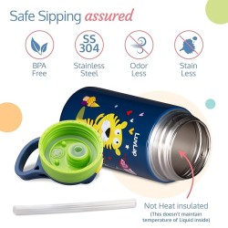 LuvLap Premium Stainless Steel Straw Sipper Made of SS304 Steel, 280ml, Blue, with One-Touch Spout Opening, BPA-Free, Rust-Free, Odour-Free Durable Design, with Easy Portable Handle,