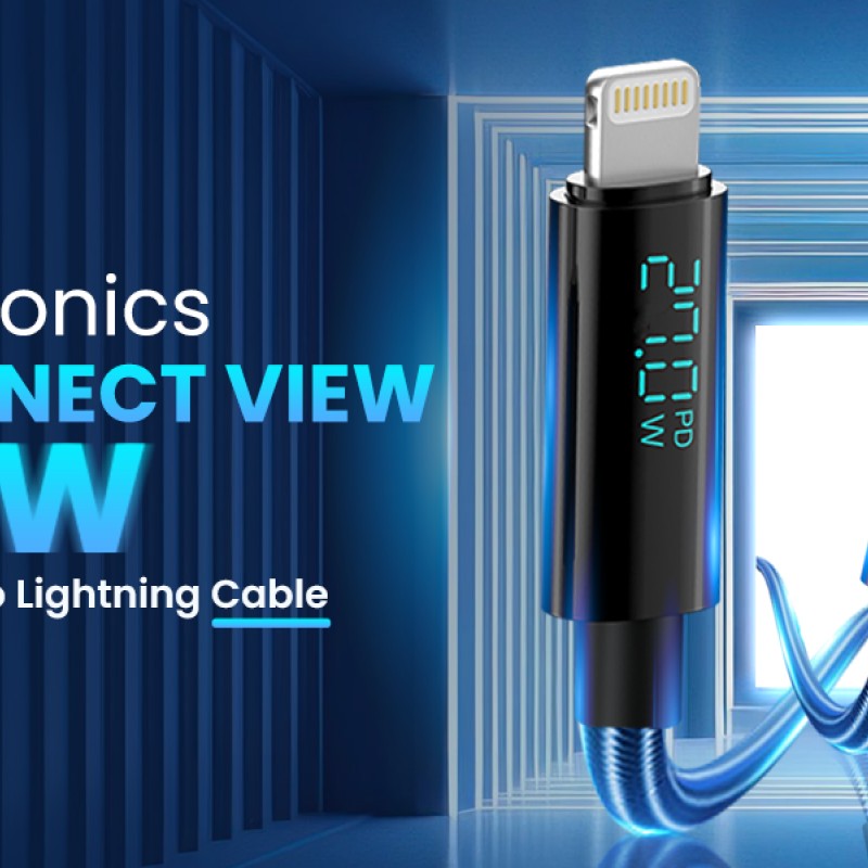Portronics Konnect View 3A 27W Futuristic Type C to 8 Pin Unbreakable Nylon Braided Fast Charging Cable with Real Time Monitoring Led Display, Fast Data Sync, Support all Lighting Devices 1.2M Length Portronics Konnect View 3A 27W Futuristic Type C to 8 Pin Unbreakable Nylon Braided Fast Charging Cable with Real Time Monitoring Led Display, Fast Data Sync, Support all Lighting Devices 1.2M Length