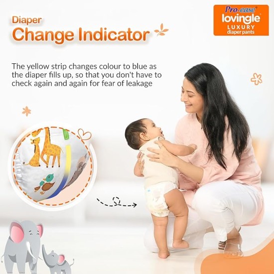 Pro-ease Lovingle Luxury Baby Diaper|Pant Style Diaper for Baby|Diaper S size|2X Preference on Absorption*IAdvanced Leakage Protection|Wetness Indicator|Easy Throw Tape|5-8 kg|69 Pieces